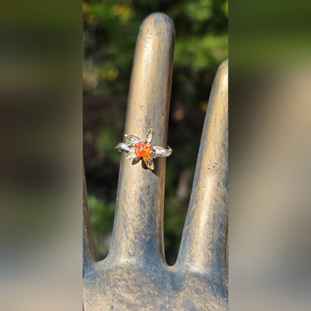 Tourmaline Natural Gemstone Orchid Sterling & Gold Ring Sz6 - Picture 4 of 8